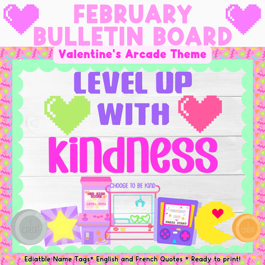 Valentine's Arcade Bulletin Board | English & French | Digital Download