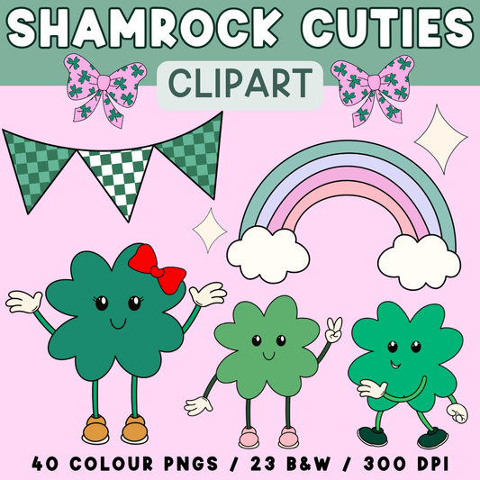 Shamrock Cuties Clipart | Personal & Commercial Use | Color and B/w PNGs