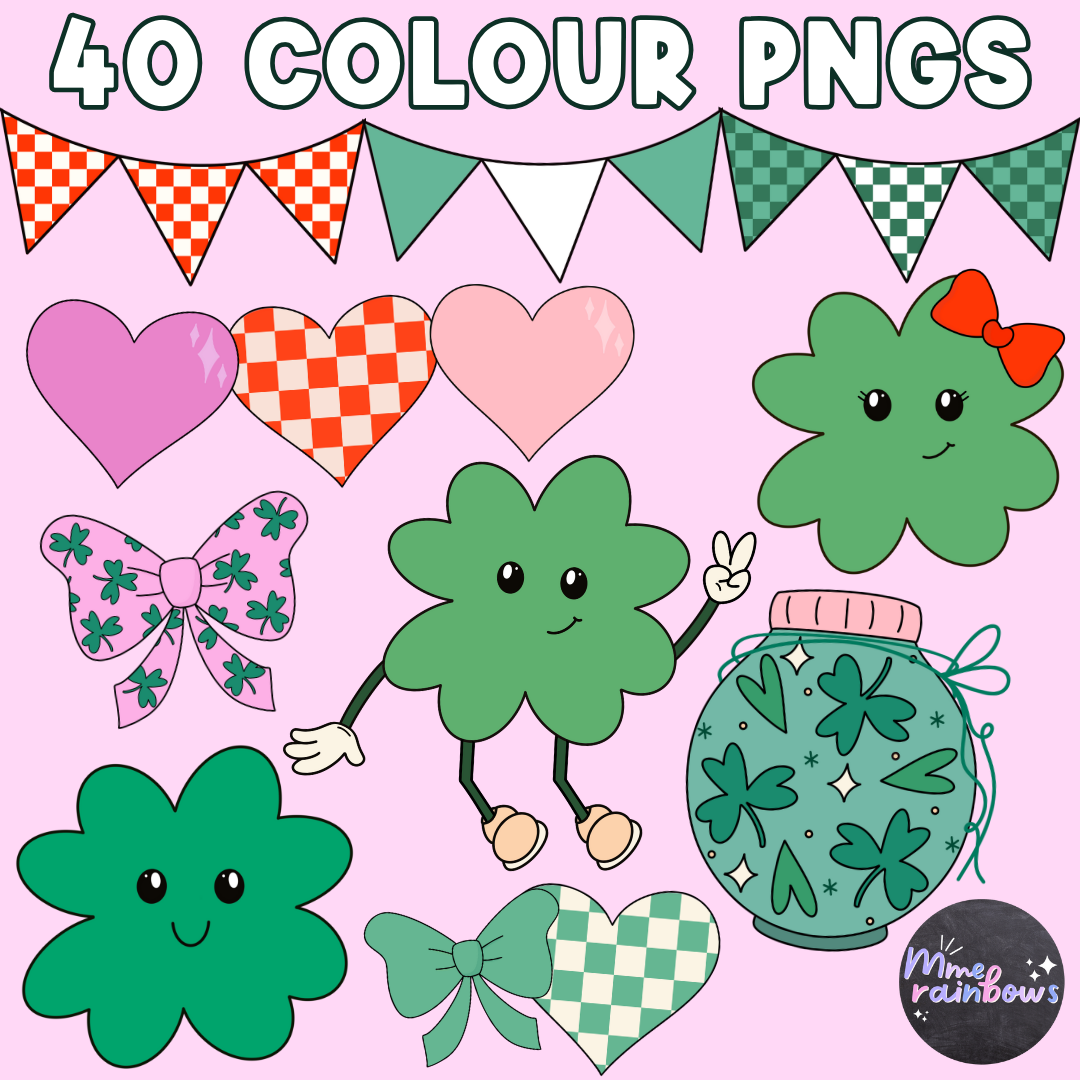 Shamrock Cuties Clipart | Personal & Commercial Use | Color and B/w PNGs