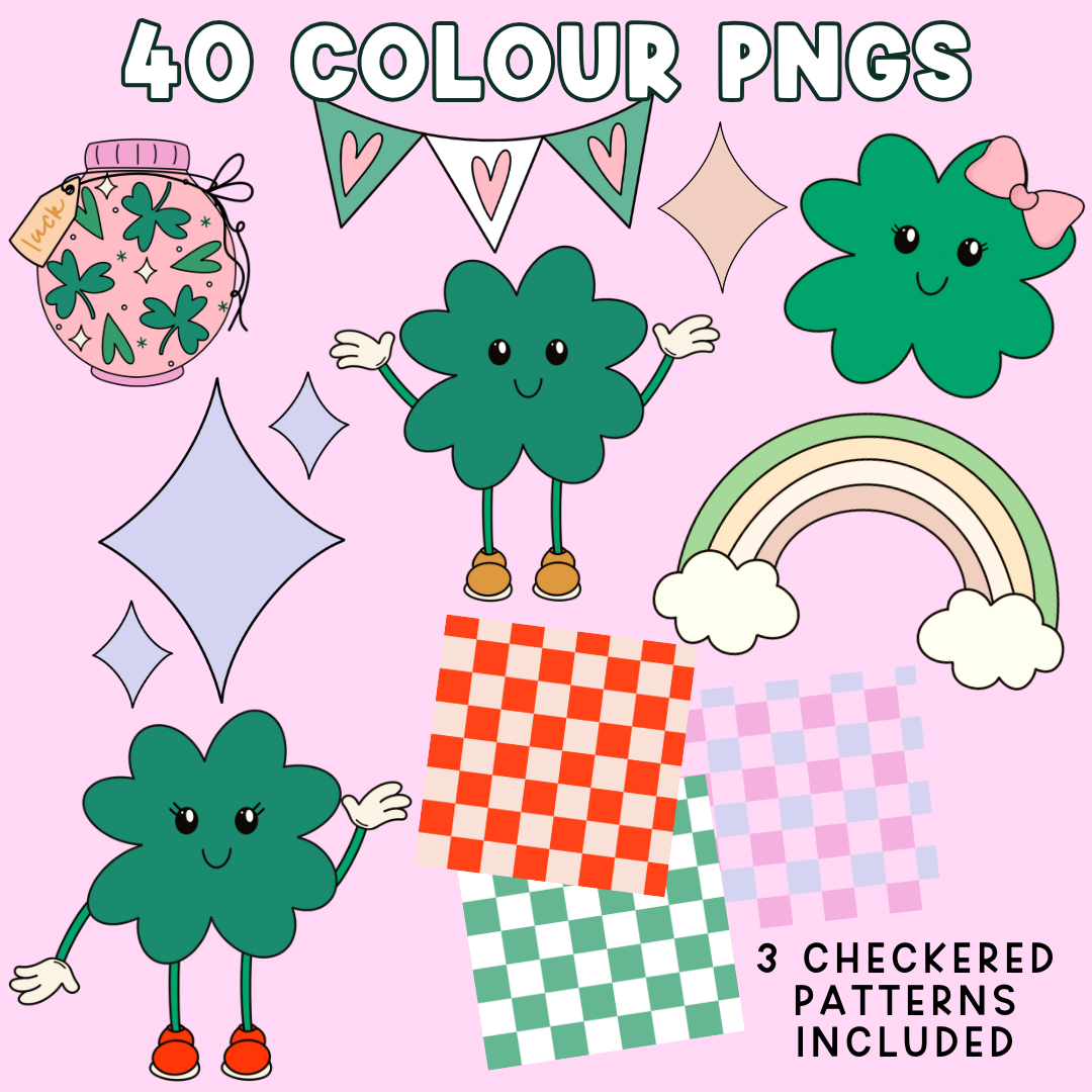 Shamrock Cuties Clipart | Personal & Commercial Use | Color and B/w PNGs